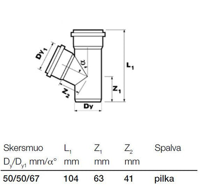 Trójnik kanalizacyjny wewnętrzny Wavin, Ø 50 / 50 mm, 67°