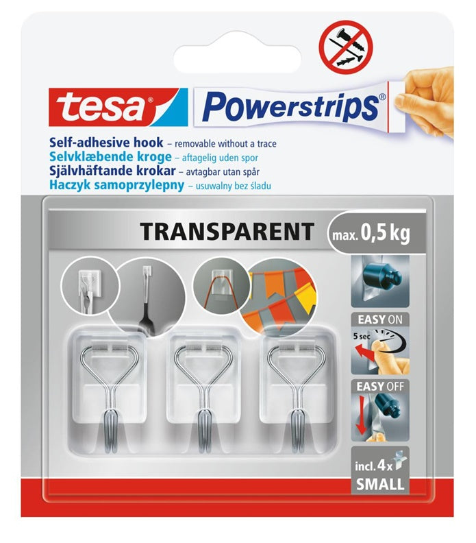 Drabužių kabliukas Tesa Powerstrips, 3 vnt., skaidri