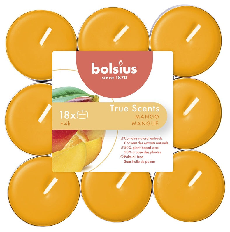 Candle, scented Bolsius Mango, 4 h, 18 pcs., Orange