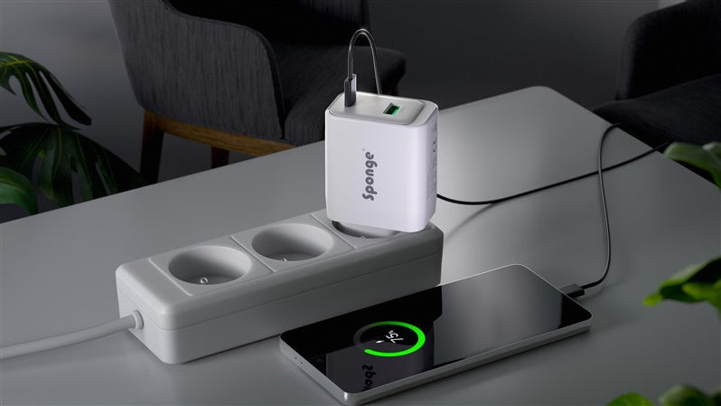 Adapteris Sponge C2 45W GaN, USB-C/USB-A, balta