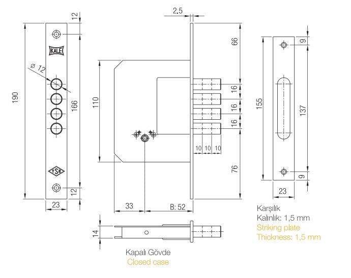 Mortise lock 189/4MF, with cylinder, 5 keys