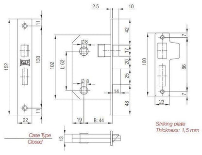 Įleidžiamoji spyna Kale Kilit 251/WC dengtas žalvariu 62 mm