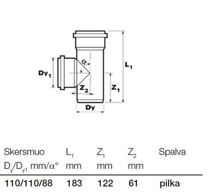 Trójnik kanalizacyjny wewnętrzny Wavin, Ø 110 / 110 mm, 88°