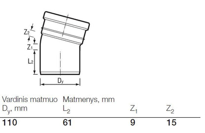 Lauko kanalizacijos alkūnė Wavin, Ø 110 mm, 15°