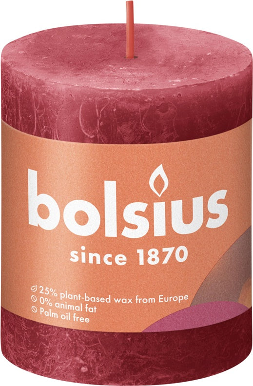 Candle, cylindrical Bolsius Rustic, 8/6.8 cm, red