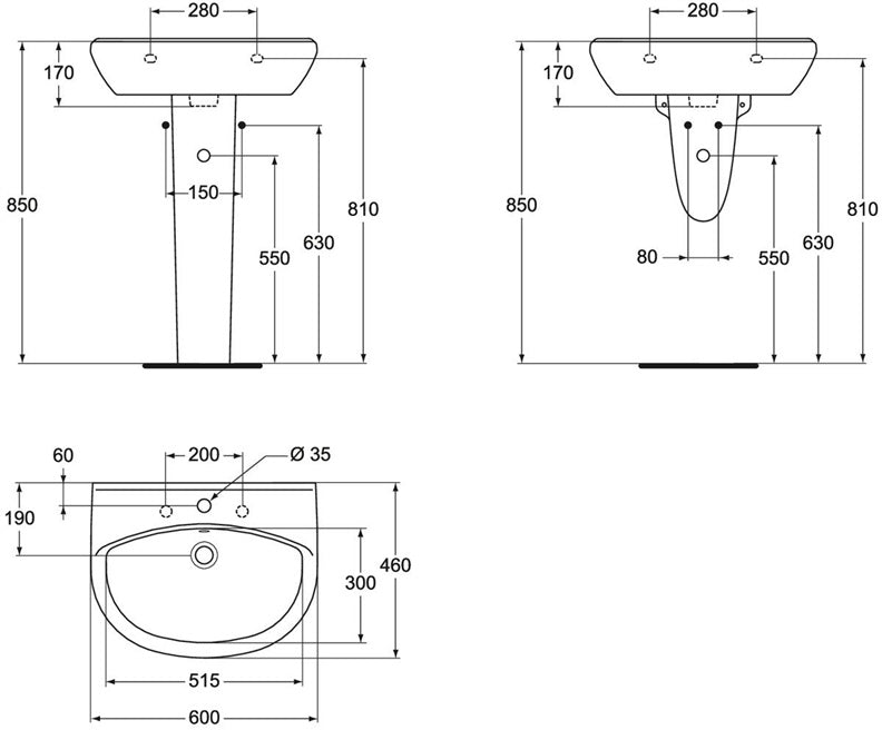 Washbasin Vidima Ulysse, 60 cm x 46 cm x 17 cm