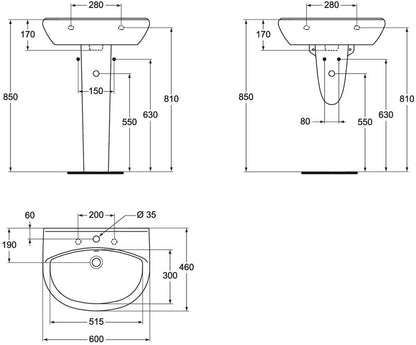 Washbasin Vidima Ulysse, 60 cm x 46 cm x 17 cm