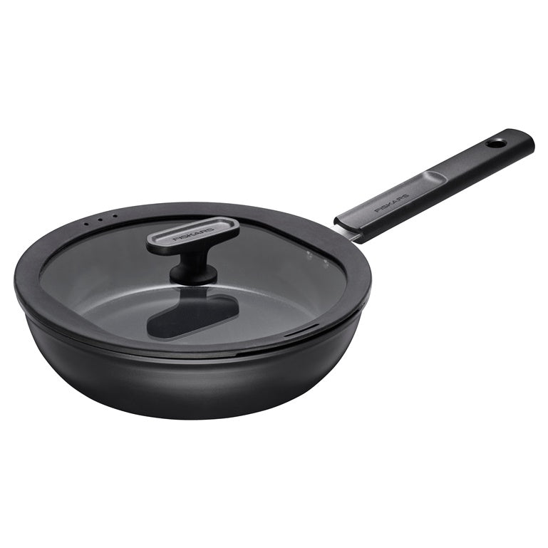 Frying pan with lid Fiskars Hard Face, 28 cm, aluminum