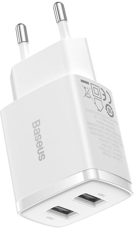 Įkroviklis Baseus Compact Charger 2U, 2 x USB, balta, 10.5 W
