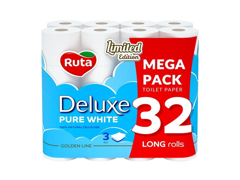 TOILET PAPER RUTA PURE WHITE 32 ROLLS 3 PLY