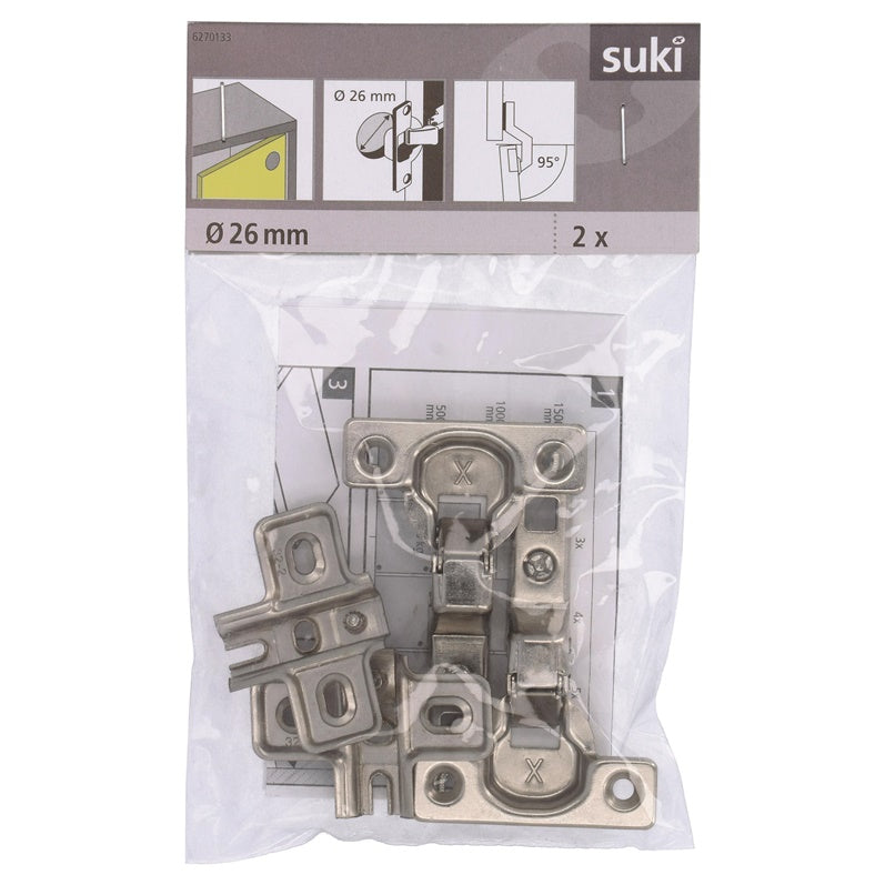 Furniture hinge Suki, 2.6 cm, 95°, nickel, 2 pcs.