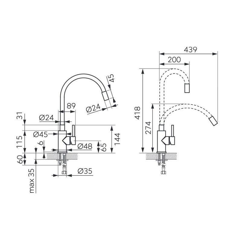 Bateria zlewozmywakowa Ferro Zorba Inox BZR4BSS, czarna