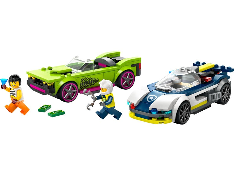 Building blocks Police car and powerful car chase