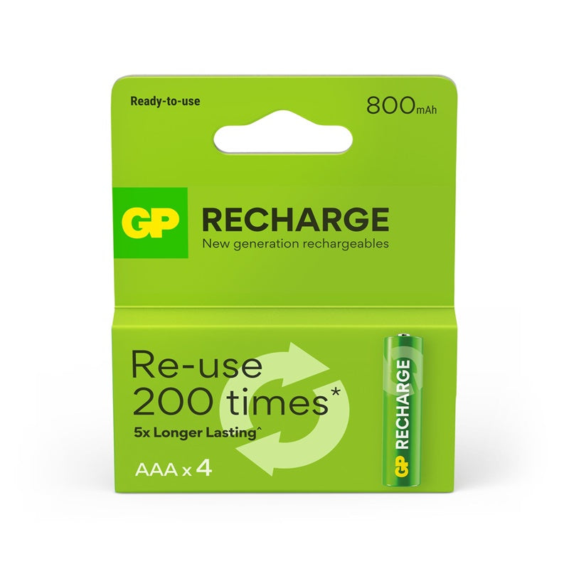 Rechargeable batteries GP RECHARGE AAA, 800mAh, 4 pcs.