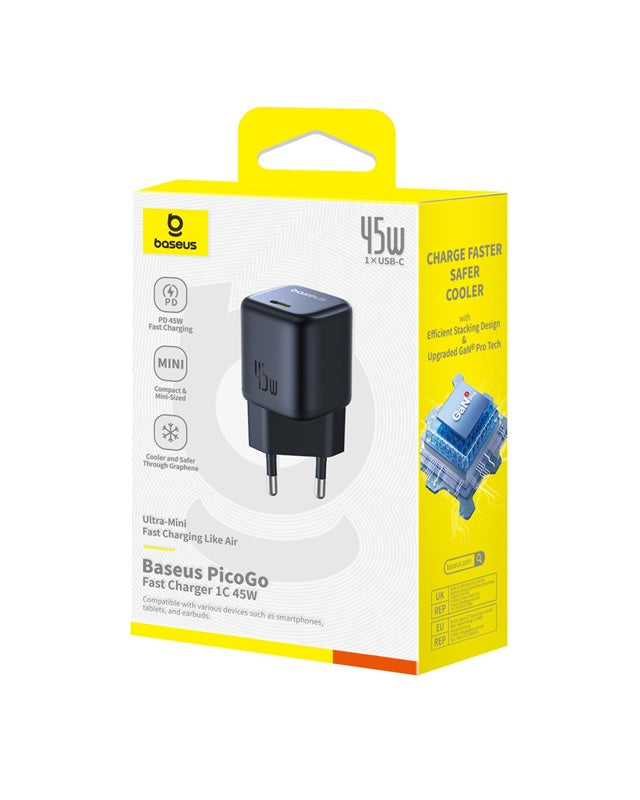 Telefono įkroviklis Baseus PicoGo GaN, USB Type-C, juoda 45W