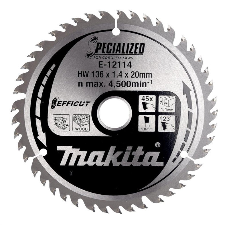 Makita Wood Cutting Saw Blade 136X1.4X20mm 23° T45 E-12114