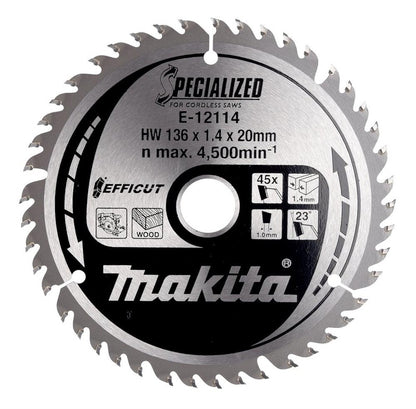 Makita Wood Cutting Saw Blade 136X1.4X20mm 23° T45 E-12114