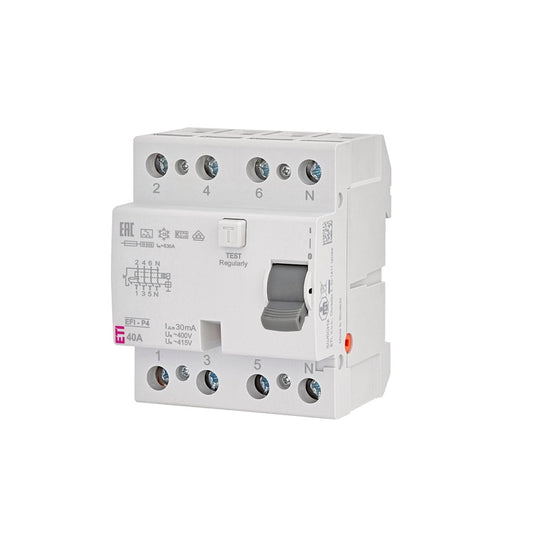 Wyłącznik różnicowoprądowy ETI EFI-P4 A, 4P, 40 A, 415 V, 30 mA