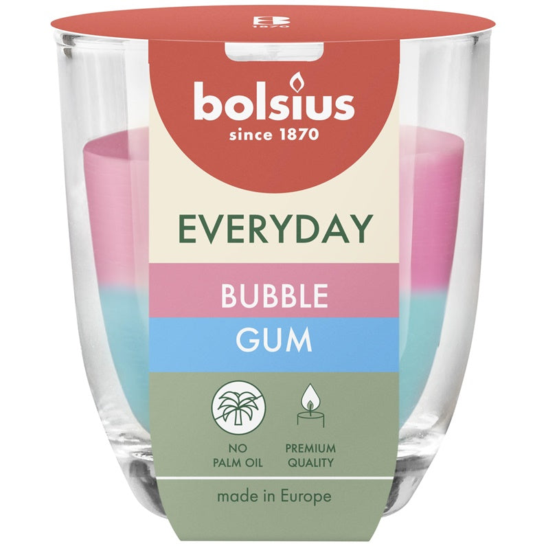 Candle, scented Bolsius Bubble Gum, 21 h, Pink/Light Blue