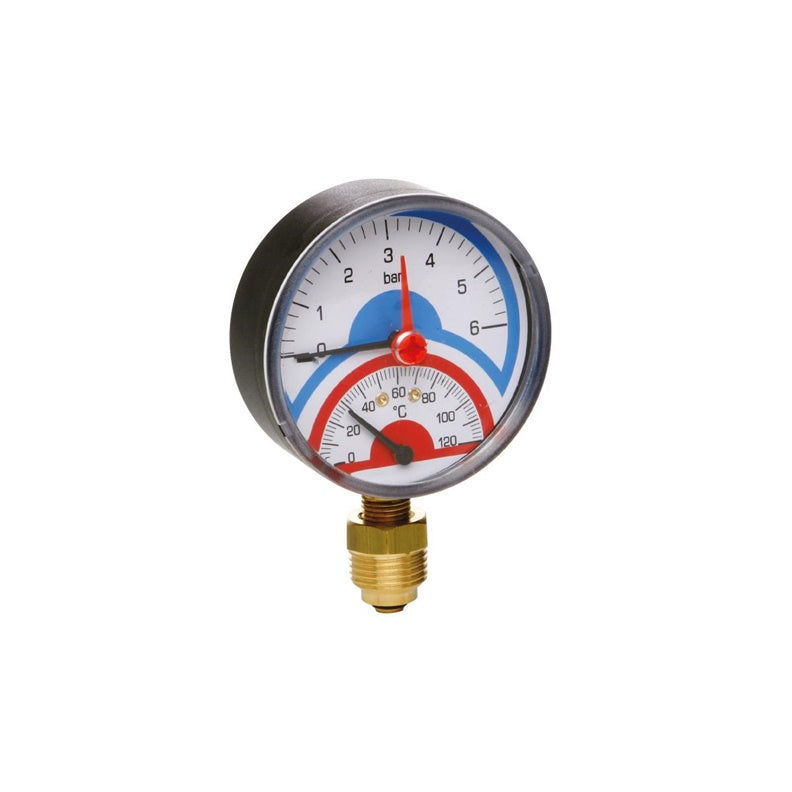 Pressure and temperature gauge ICMA 1/2", 6 BAR, 0 - 120°C, bottom