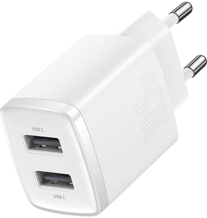 Įkroviklis Baseus Compact Charger 2U, 2 x USB, balta, 10.5 W