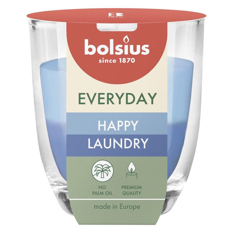 Candle, scented Bolsius Happy Laundry, 21 hr, Blue/Light Blue