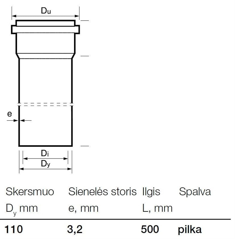 PVC pipe for internal sewage Wavin, Ø 110 mm, 0.5 m