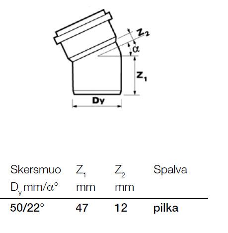 Vidaus kanalizacijos alkūnė Wavin, Ø 50 mm, 22°