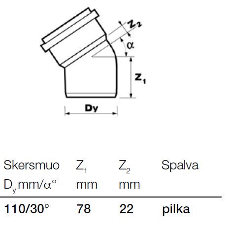 Vidaus kanalizacijos alkūnė Wavin, Ø 110 mm, 30°