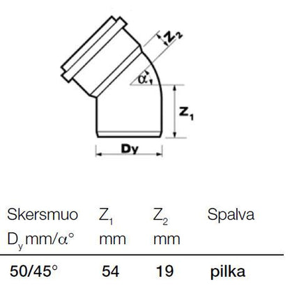Kolano kanalizacyjne Wavin, Ø 50 mm, 45°