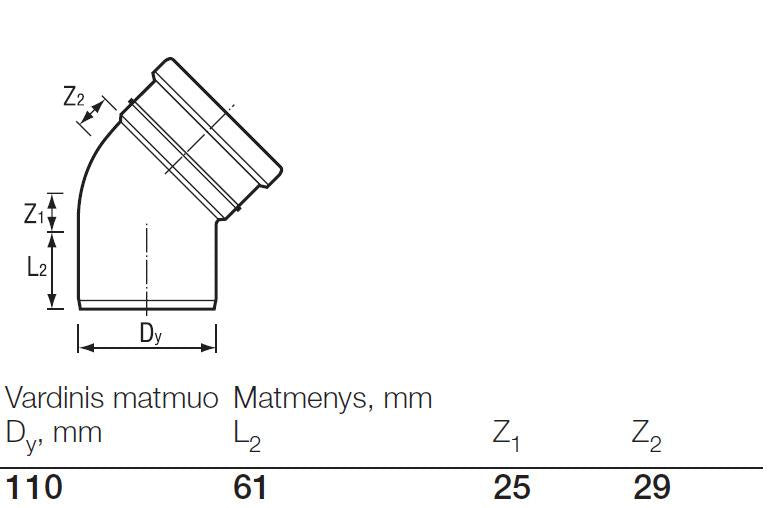 Kolano kanalizacyjne zewnętrzne Wavin, Ø 110 mm, 45°