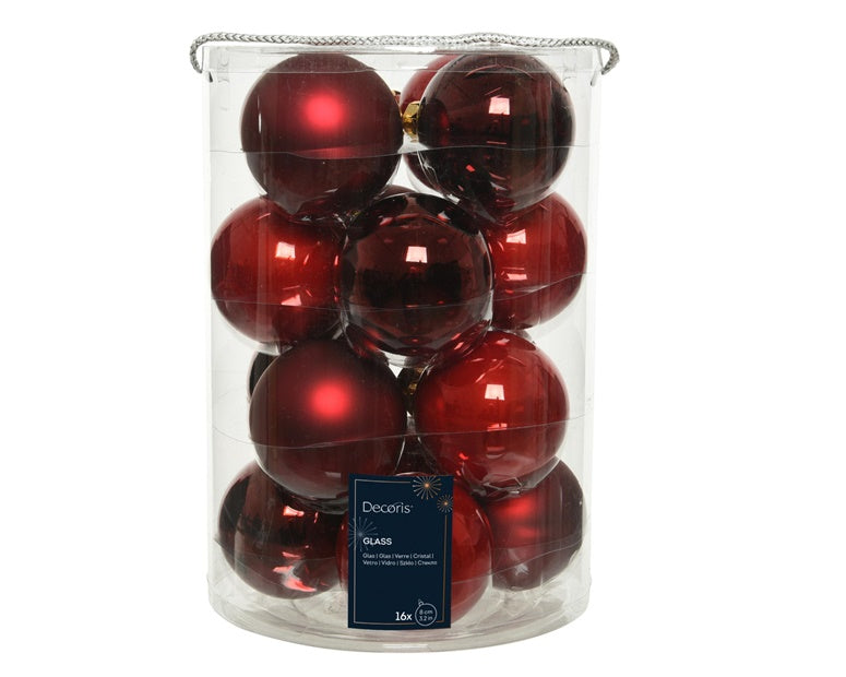 Eglutės žaisliukų rinkinys, raudonas, stiklas, 16 vnt.