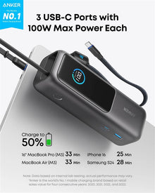 Anker A1695H11 Portable Charger, 25000 mAh, 100W, grey