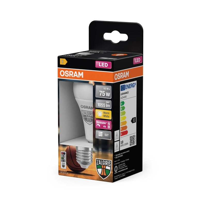 Osram LED Žalgiris Light Bulb, A60, E27, 9.5W, 1055LM