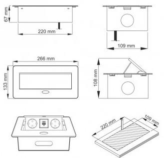 Įmontuojamas ilgintuvas Design Light, 2 vietos, USB A+C, 3 m