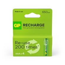 GP RECHARGE AAA rechargeable batteries, 650mAh, 4 pcs.