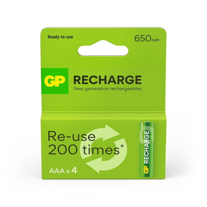 GP RECHARGE AAA rechargeable batteries, 650mAh, 4 pcs.