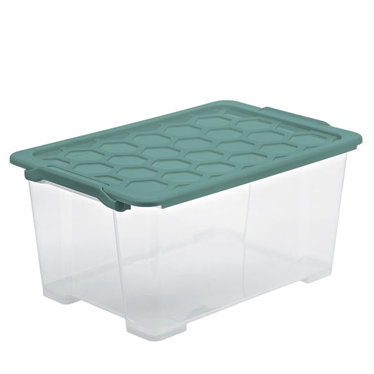 Storage box Rotho, 44 l, transparent/green, 583 x 392 x 277 mm