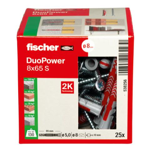 Kaištis Fischer DuoPower, 65 mm x 8 mm, 25 vnt.