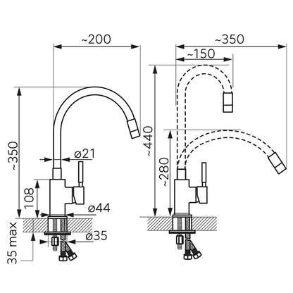 Ferro Zorba mixer tap, with flexible spout, black