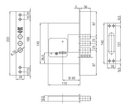 MORTISE LOCK KALE 257L CP