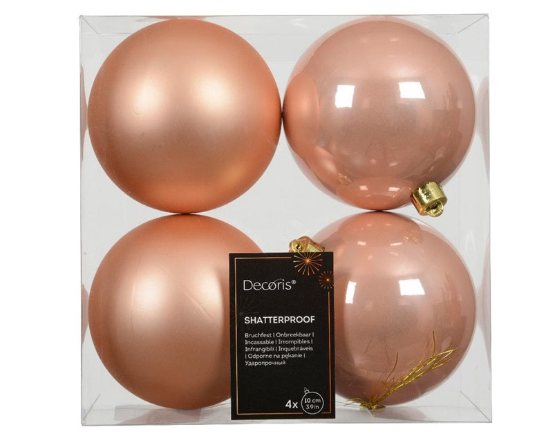 Christmas tree ornaments, peach, 10 cm, plastic, 4 pcs.