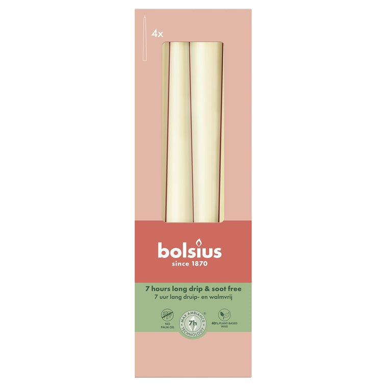 Candle, conical Bolsius, 24.5 cm, 4 pcs., ivory