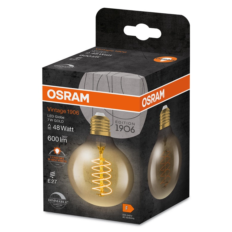 LEMPUTĖ OSRAM LED, G80, E27, 7W, 600LM, 2200K, DIM