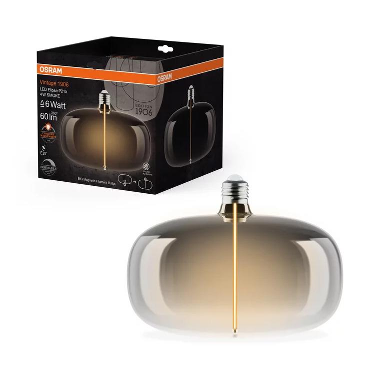 Light bulb Osram LED, elliptical, E27, 4W, 60lm, 1800K, DIM