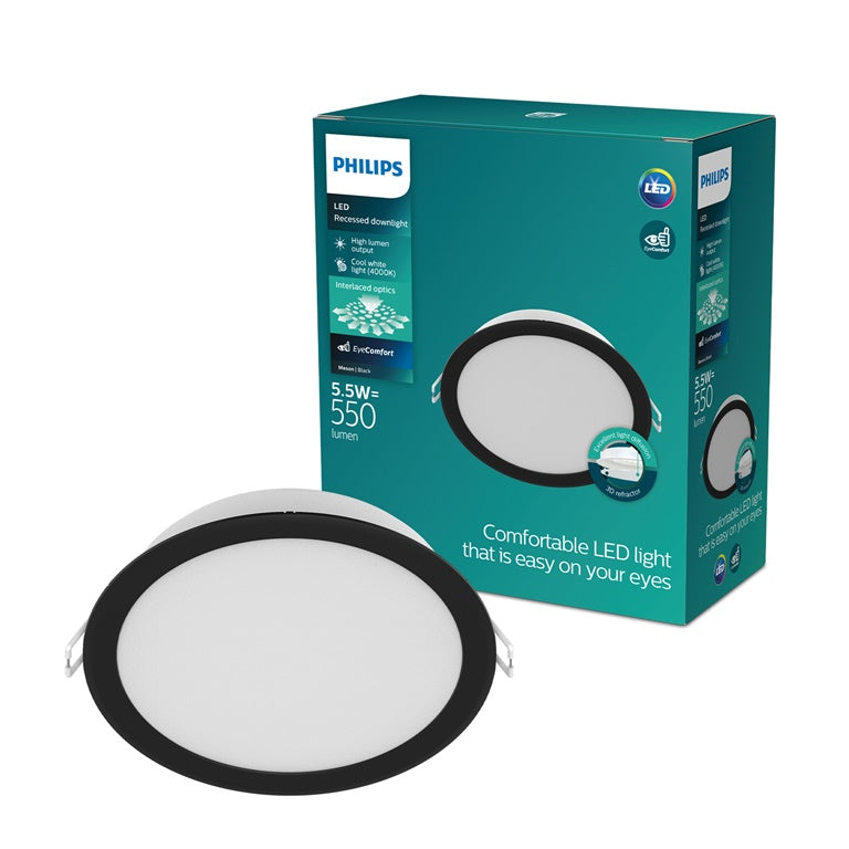 Oprawa wpuszczana Philips LED, 5,5W, 4000K, Ø9, czarna