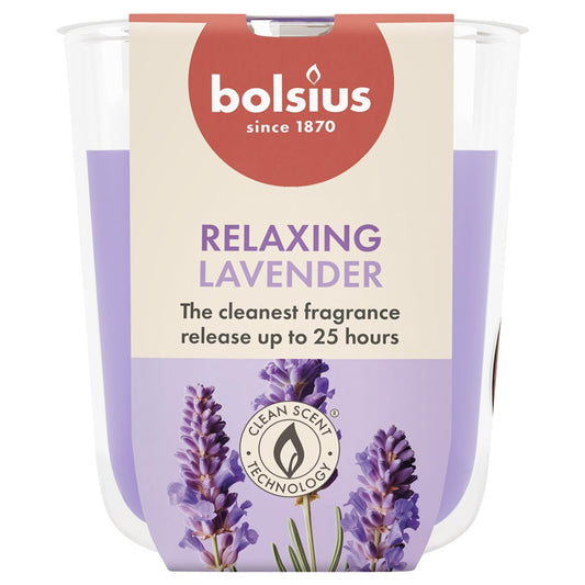 Žvakė, aromatinė Bolsius Relaxing Lavender, 25 h, Violetinė