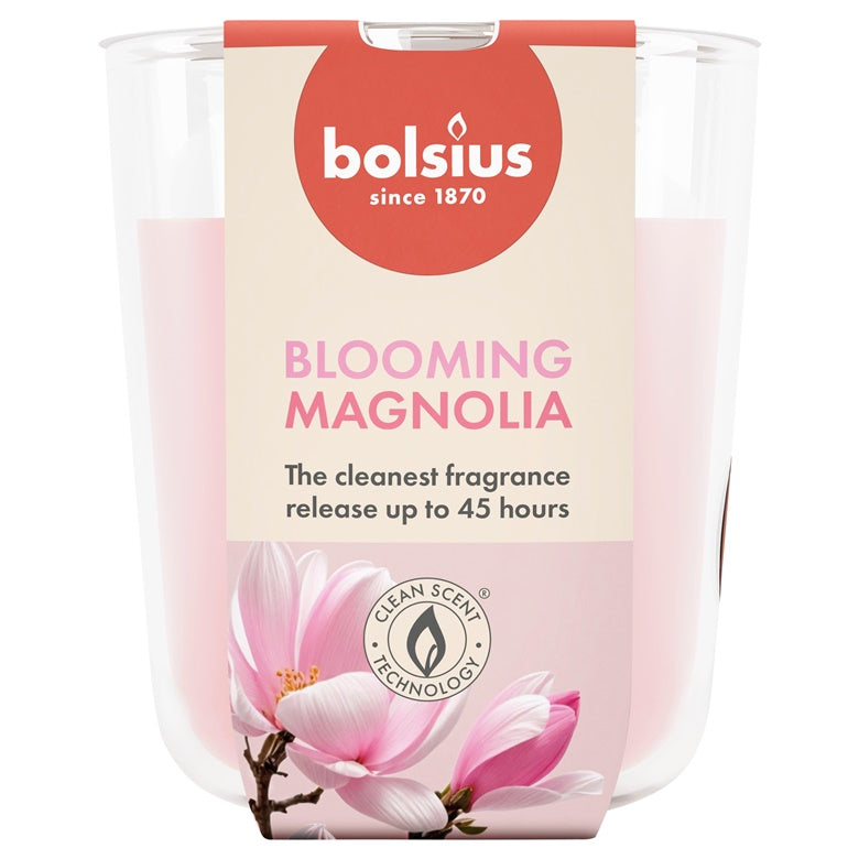 Žvakė, aromatinė Bolsius Blooming Magnolia, 45 h, Rožinė