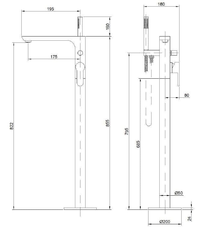 Laisvai pastatomas vonios maišyt Invena Glamour BW-02-W09-V