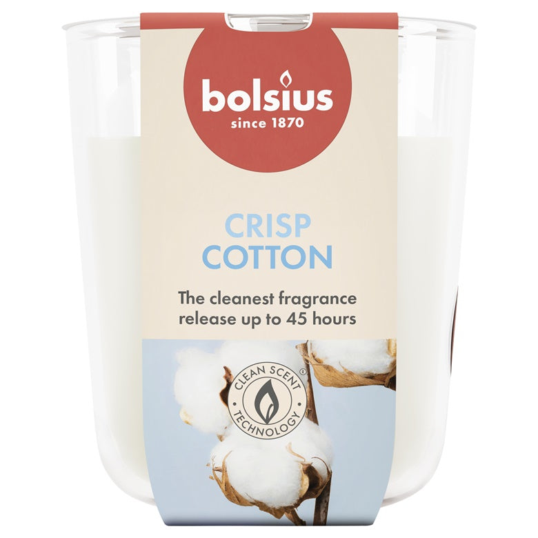 Candle, scented Bolsius Crisp Cotton, 45 h, White